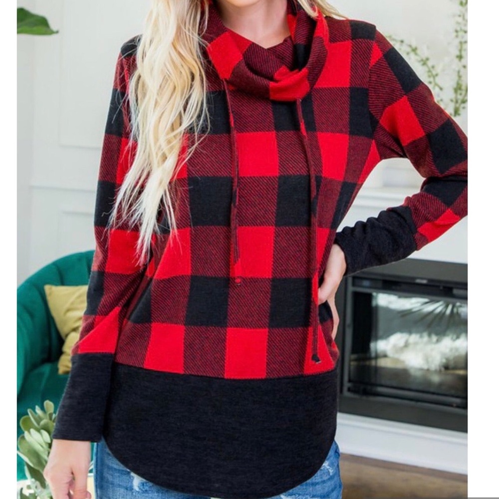Buffalo Plaid Cowl Neck